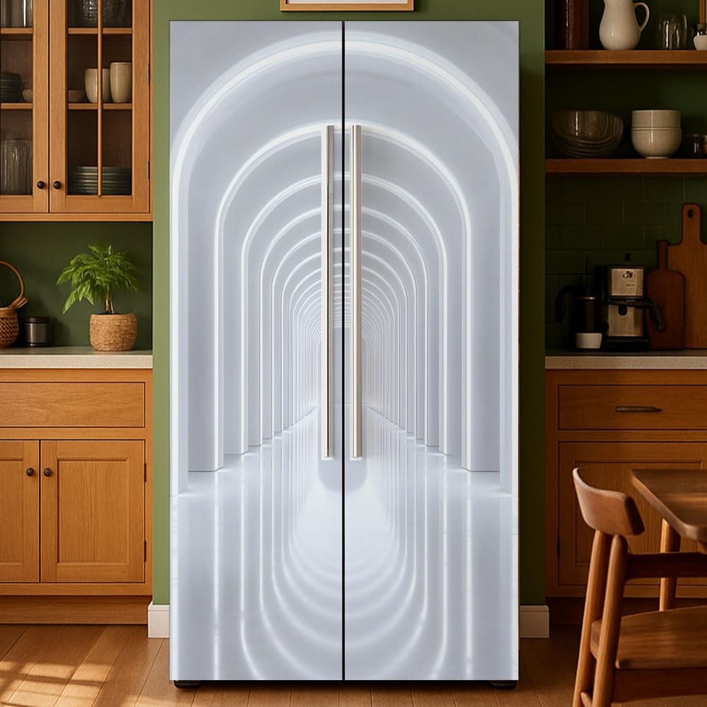 2 Pcs 3D Depth Space Pattern Removable Refrigerator Wraps, Self-Adhesive Frid…
