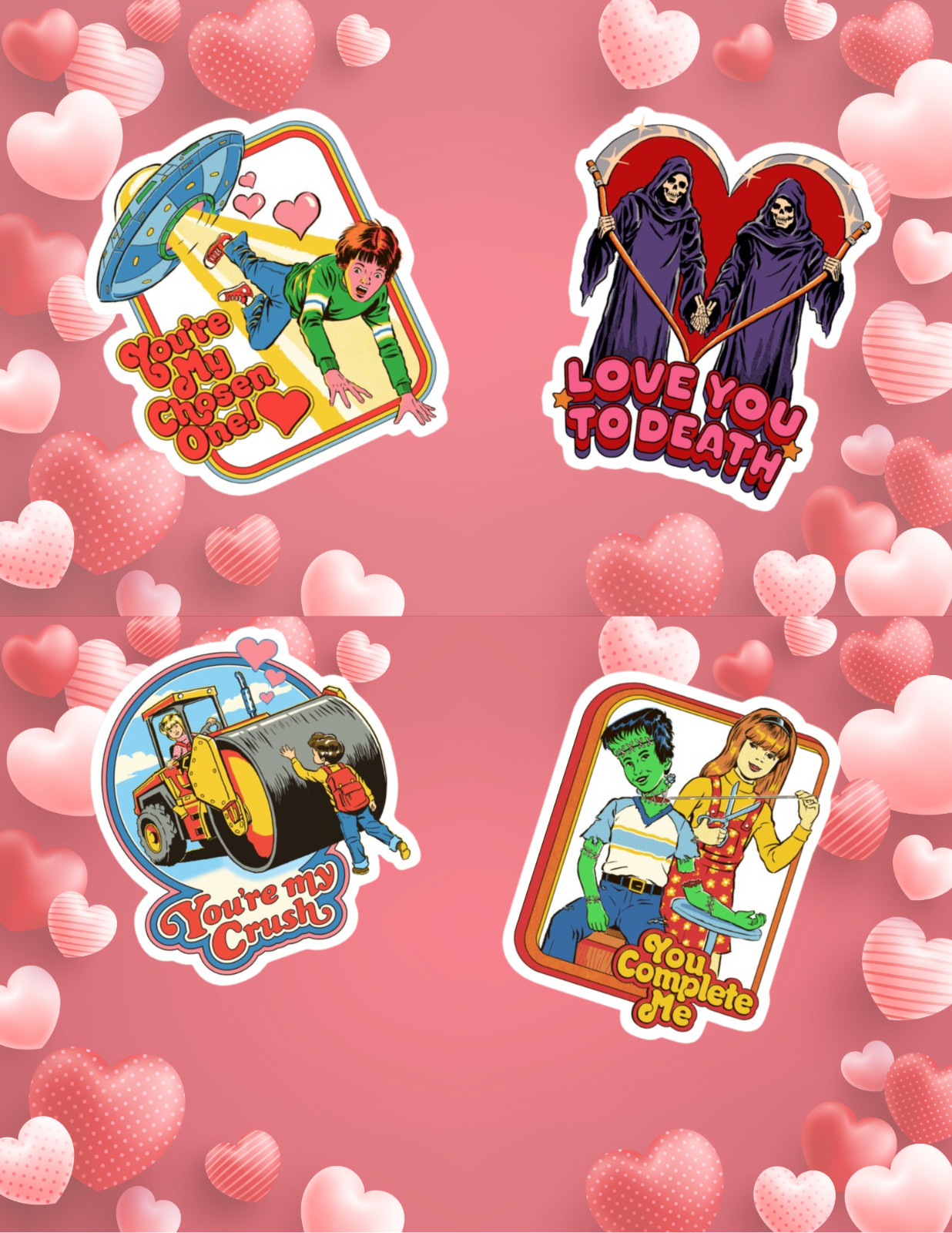 Vintage Horror Valentines Day 4pc Sticker Pack