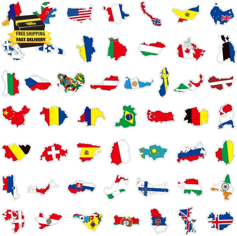 100 Pcs World Flag Stickers for Water Bottle, Waterproof Country Flag Sticker Pa