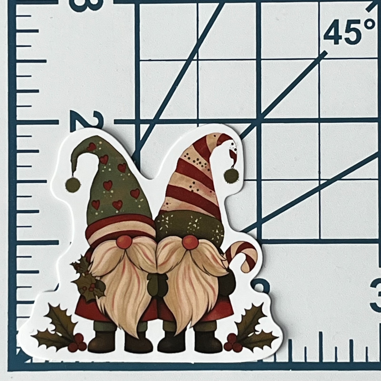 Gnome Couple Sticker Vinyl Die Cut Holly Christmas Love Scrapbook Journal Decal