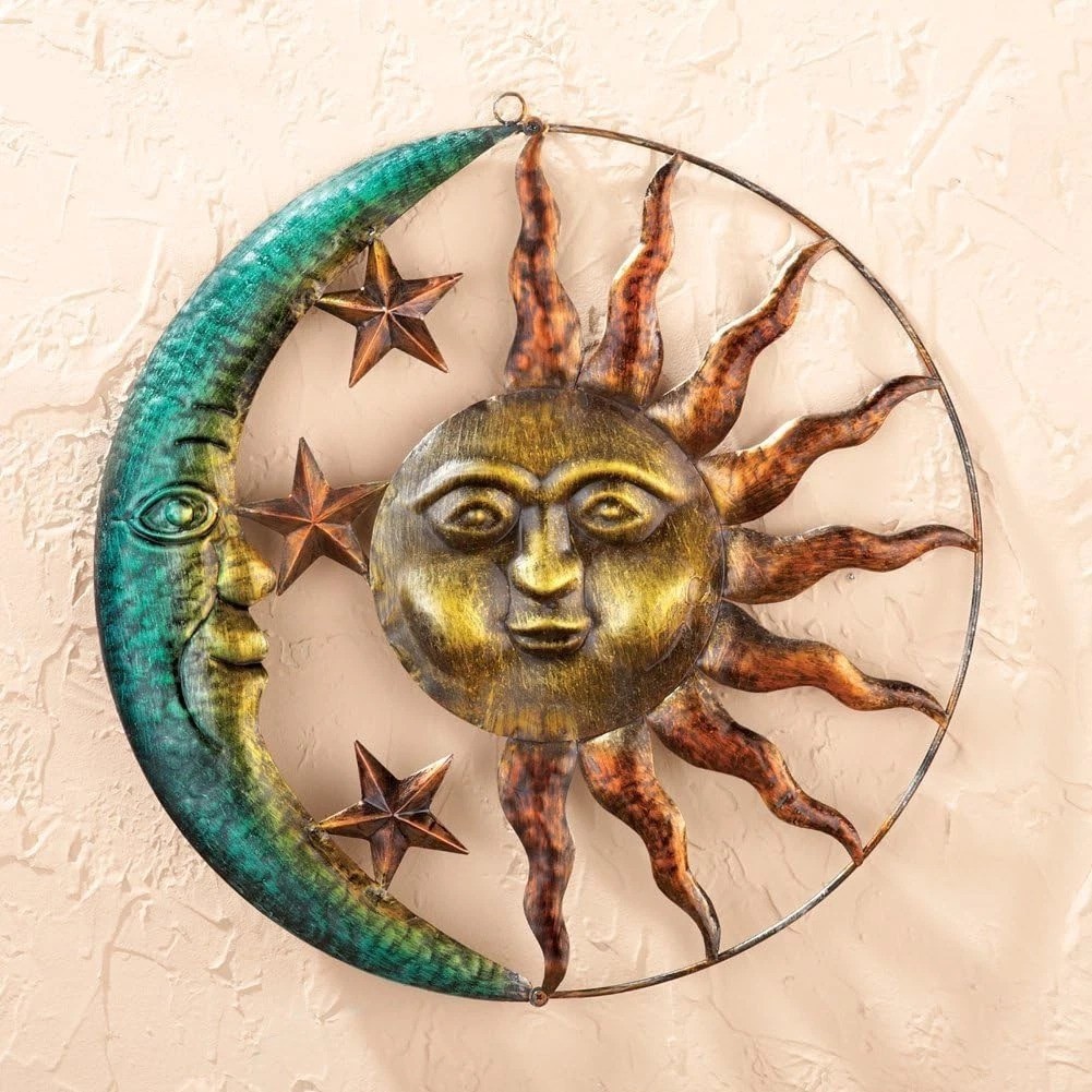 Artistic Sun and Moon Metal Wall Art for Indoors or Outdoors with Rustic Fini…