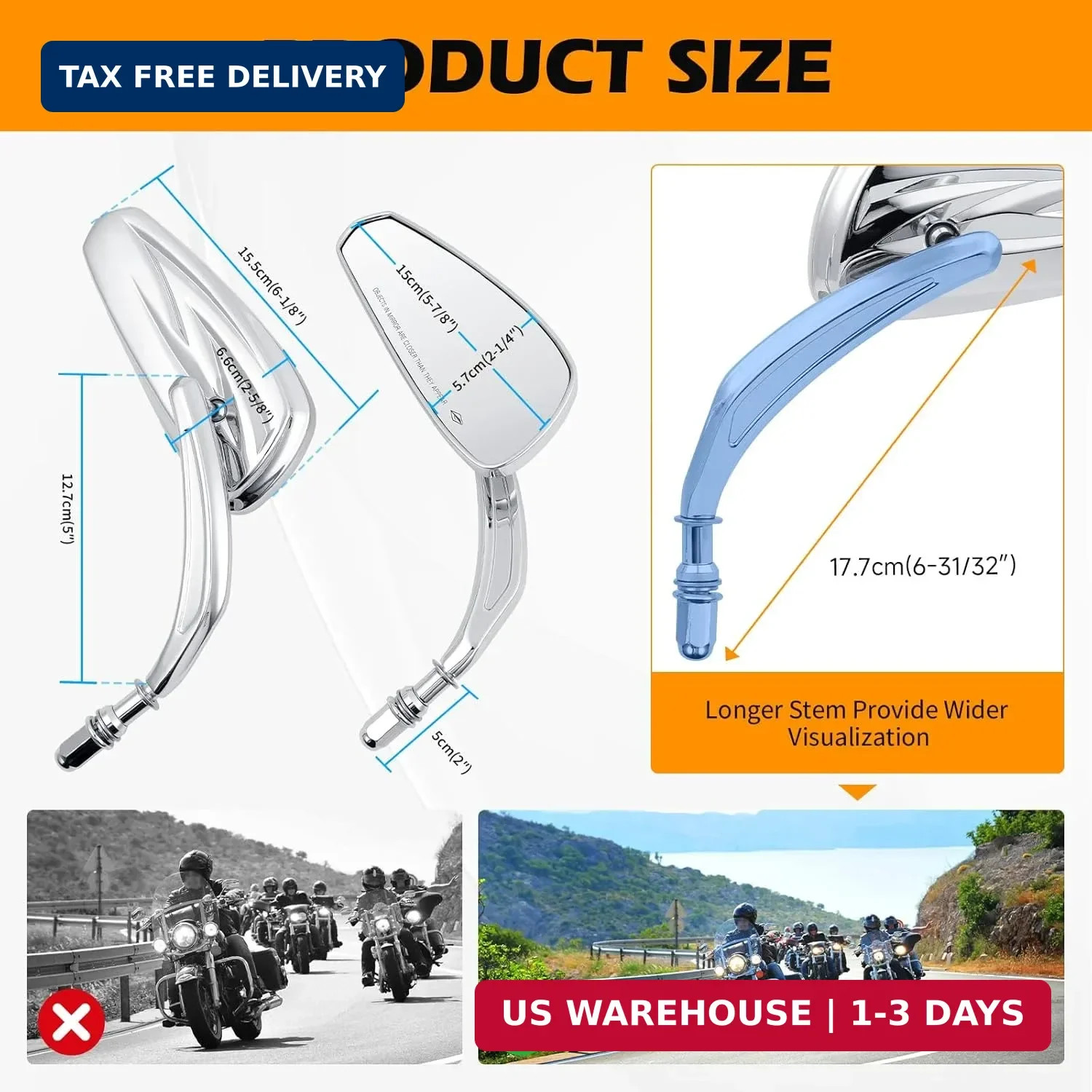 Chrome Motorcycle Side Mirror for Road King Street Electra Glide Road Glide Dyna