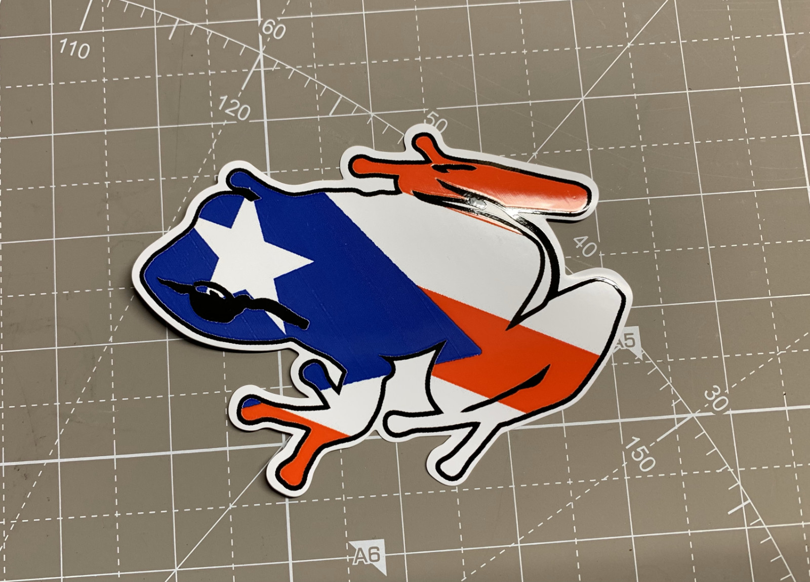 Puerto Rico Flag on a Coqui Sticker UV and water resistant Size: 4in x 3in