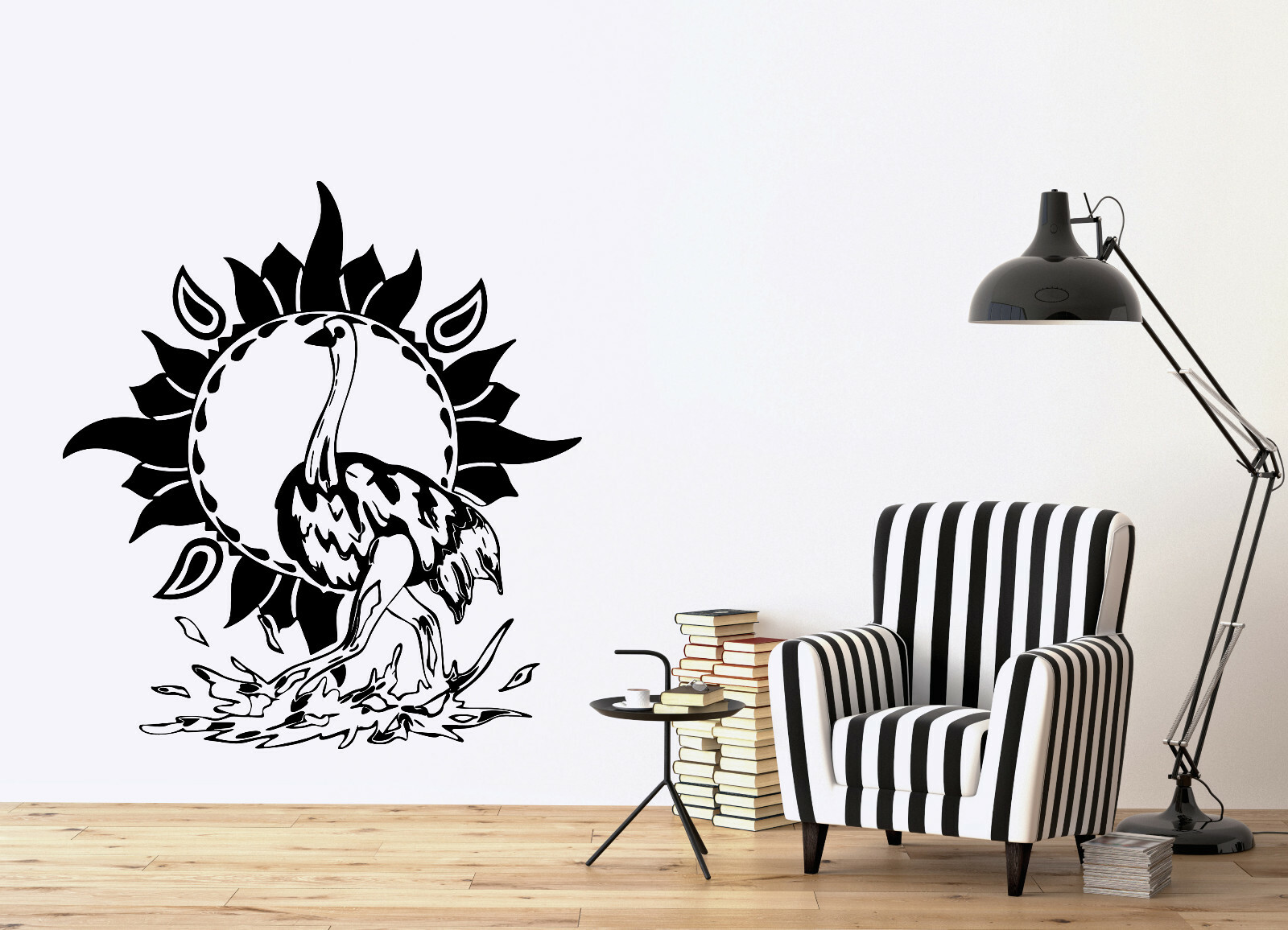 Vinyl Wall Sticker Decal Totem Bird Ostrich with Sun Oval Ftame (n1179)