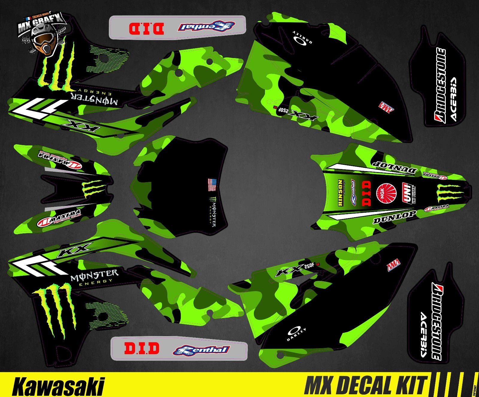 Motorcycle Decal Kit For Kawasaki KXF – Villopoto Replica 2015
