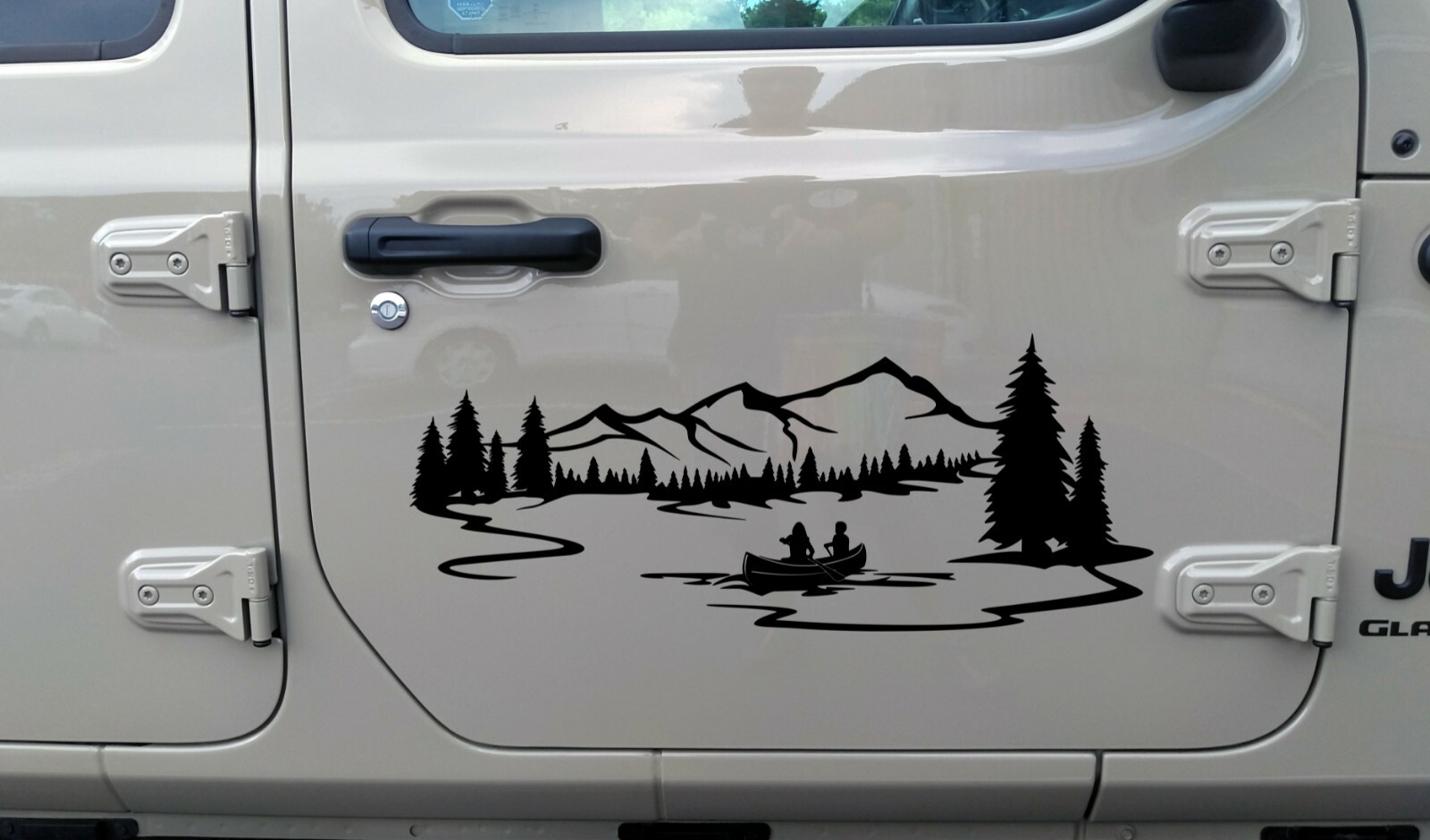 Lake Mountain Canoe Scene V2 Vinyl Decal – RV Graphics Camping – Die Cut Sticker