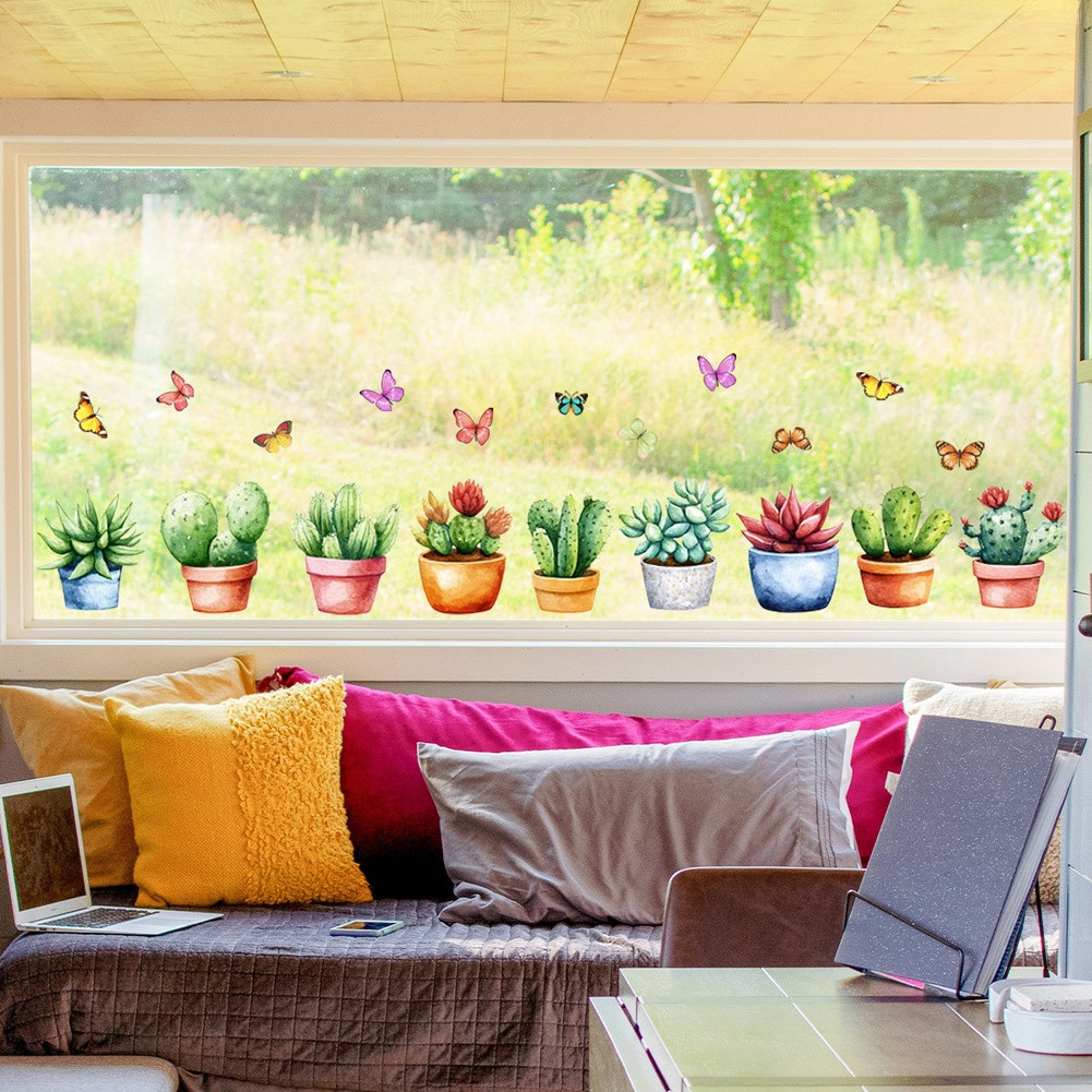 Home Decor Window Sticker PVC Material 11.81 x 35.43 in Succulent Theme