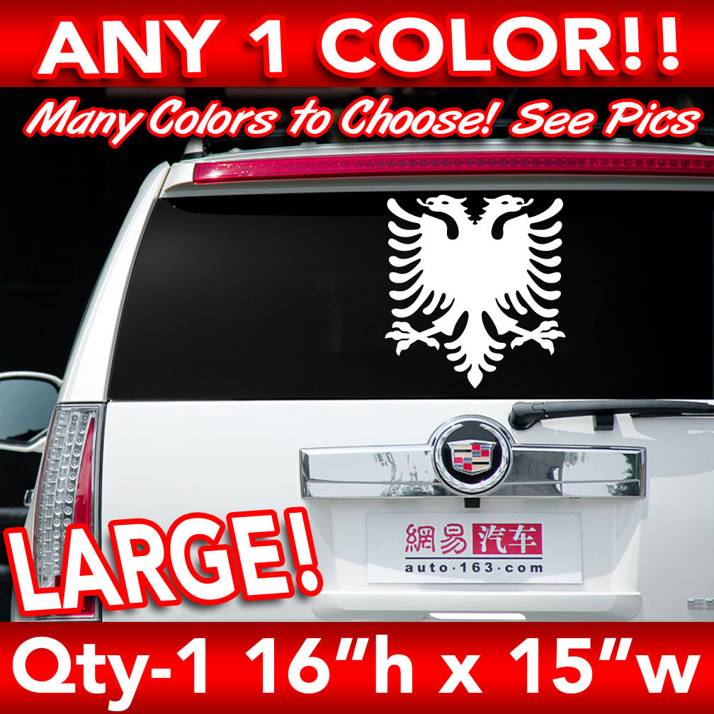 ALBANIA ALBANIAN EAGLE SOLID FLAG WINDOW LARGE DECAL STICKER 16"h x 15"