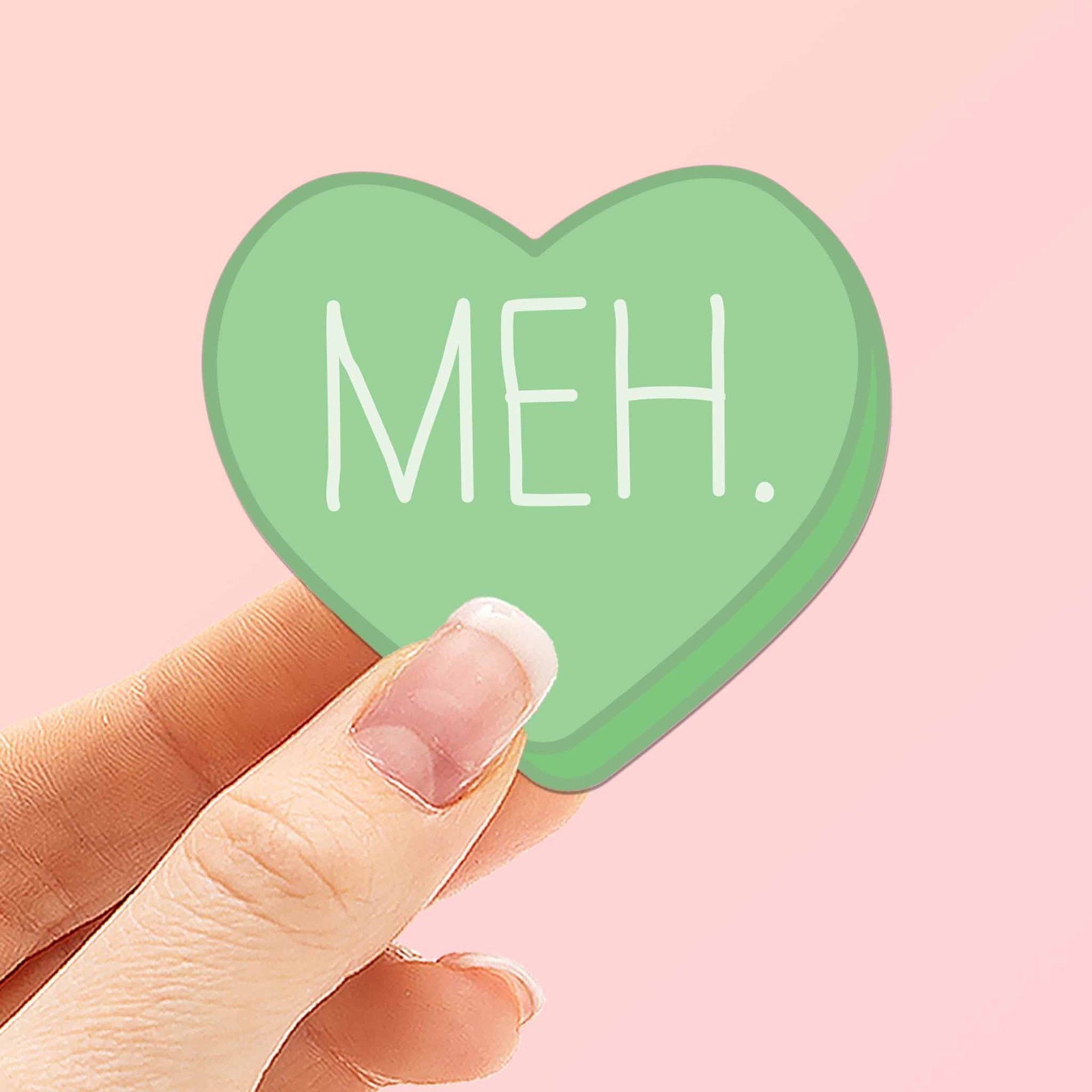 Meh Funny Candy Heart Sticker- Mini Valentines Day Decal for Laptop & Hydroflask