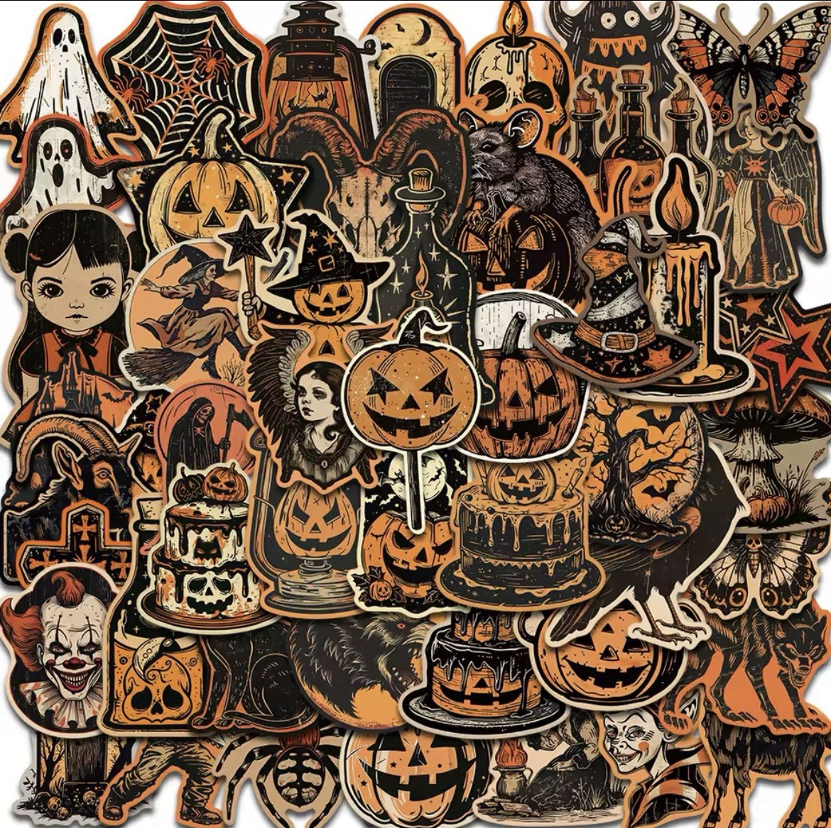 Halloween Spooky 50pk Stickers Orange And Black Jack O Lantern Scary Stickers