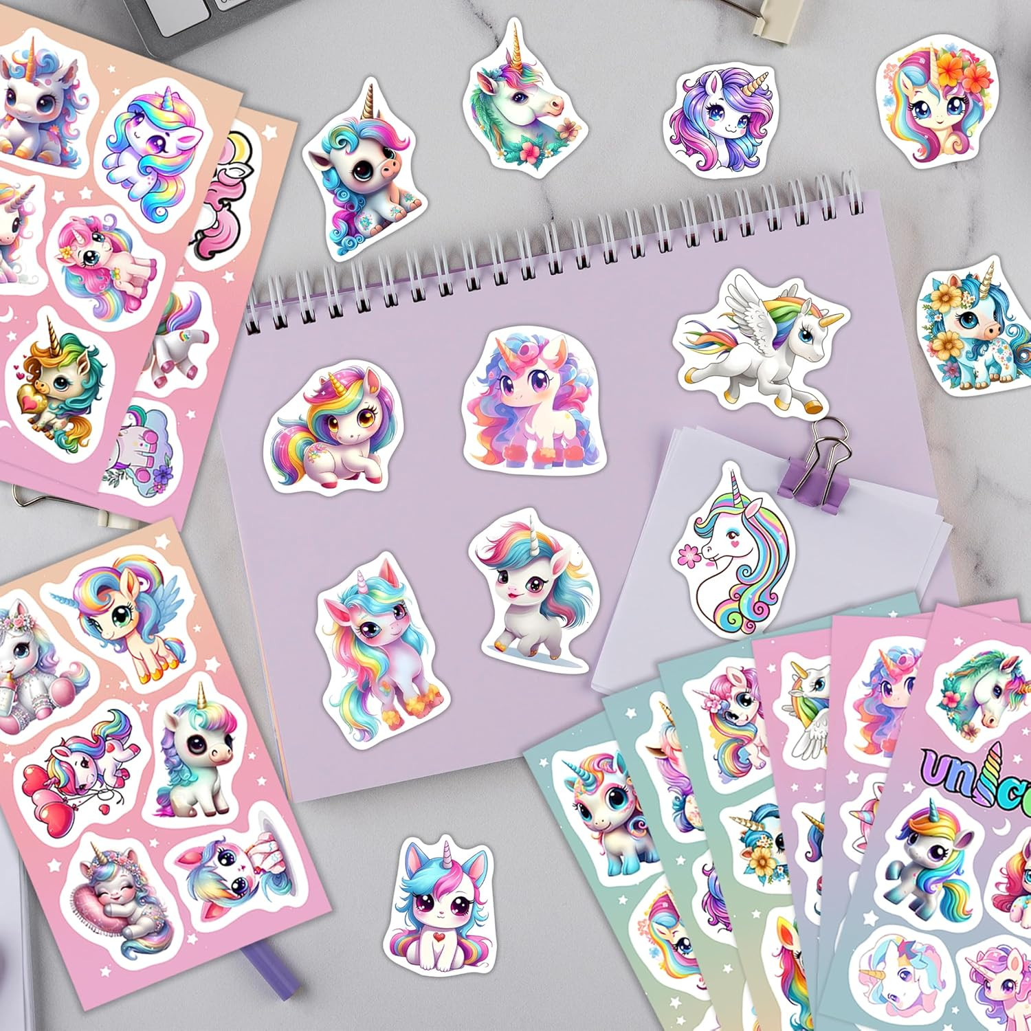 Unicorn Water Bottle Stickers, 54 PCS Vinyl Waterproof Decals for Kids