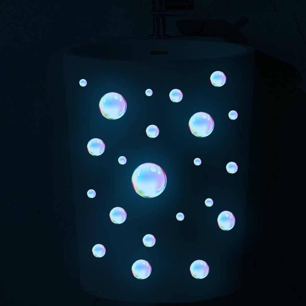 Glow in Dark Blue Sea Bubble PVC Wall Decal for Bedroom Living Room 20x20cm