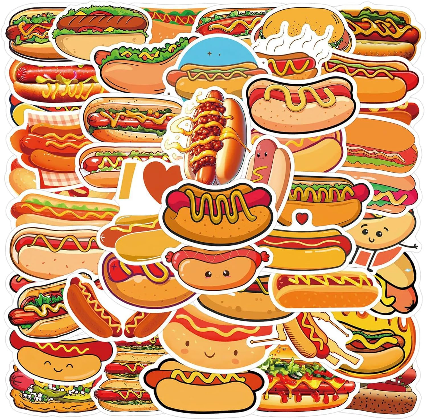 55Pcs Hot Dog Stickers for Water Bottles Laptop,Hot Dogs Party Decorations,Foods