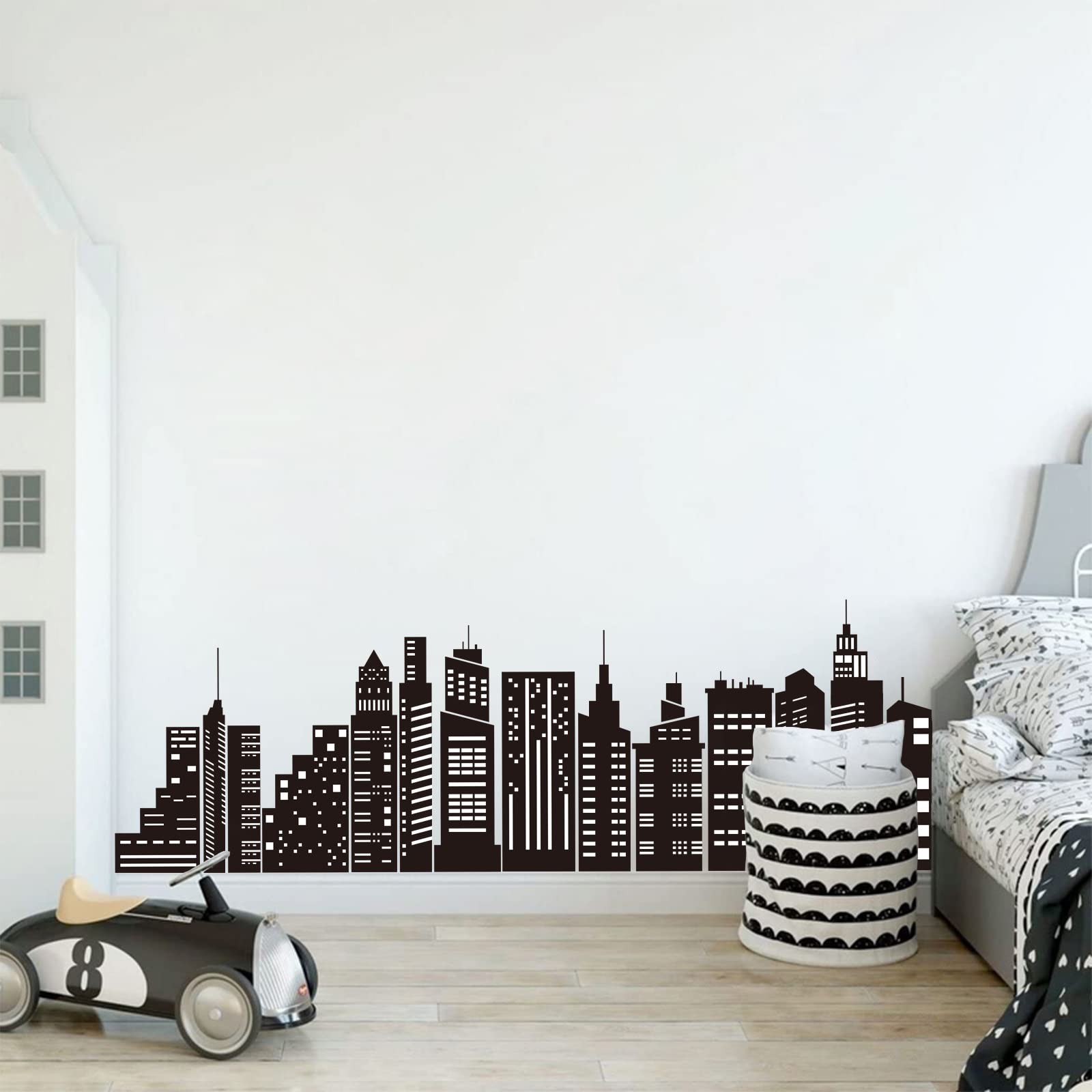 Black City Skyline Wall Stickers City Building Silhouettes Peel and Stick Wal…