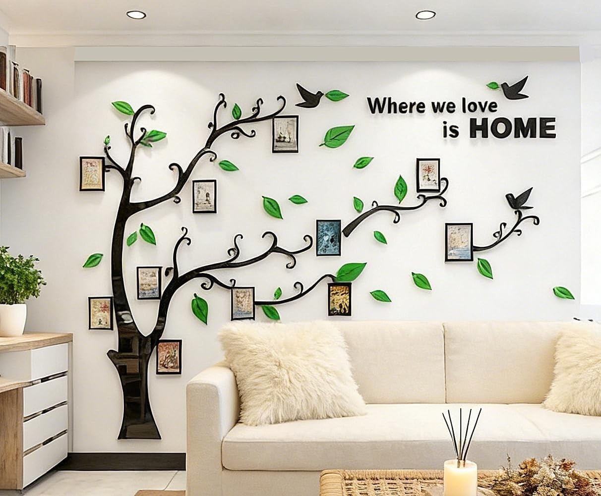 Stylish Waterproof DIY Tree Wall Decal with Acryllic Photo Frames – 131x95in
