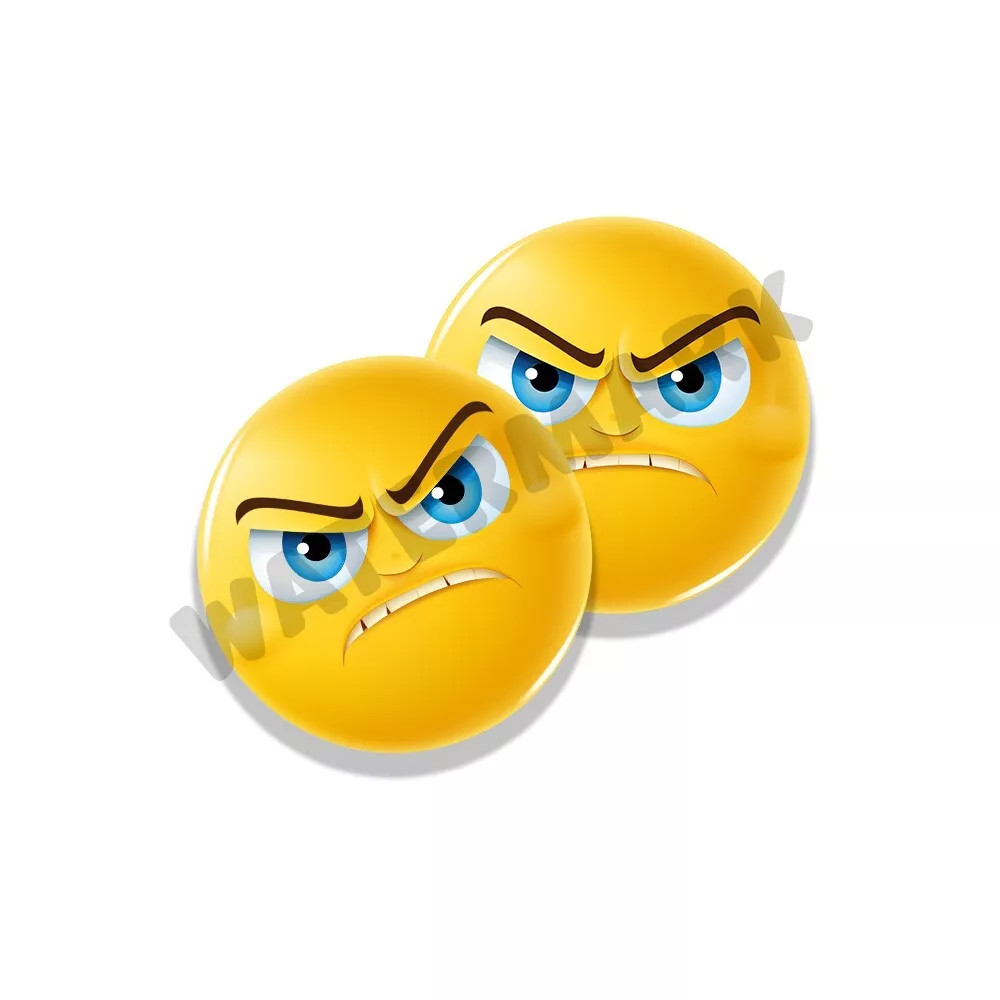 Angry Emoji Stickers Yellow Mad Faces in various sizes, Set of 2 Adhesive Vinyl