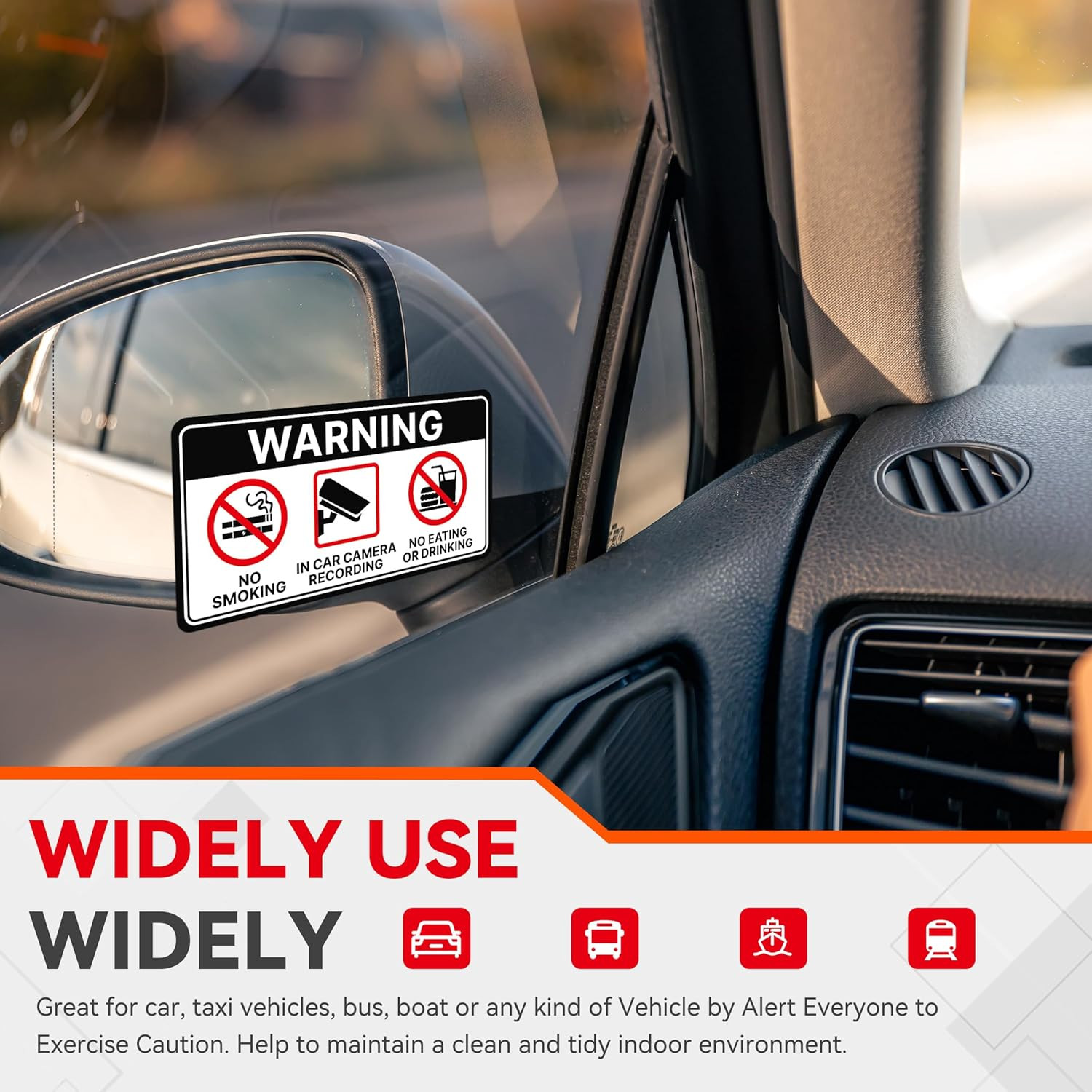 8 PCS No Smoking/No Eating/Car Camera Recording in This Vechicle Sign Sticker, W