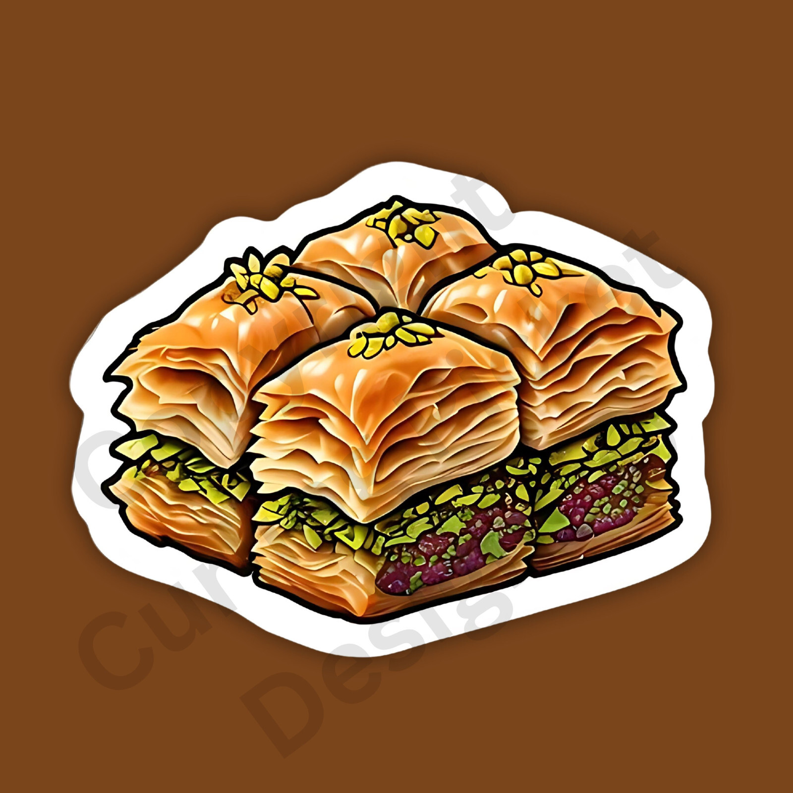 Baklava Turkish Honey Nuts Traditional Greek Pastry Desert 3" Vinyl Sticker