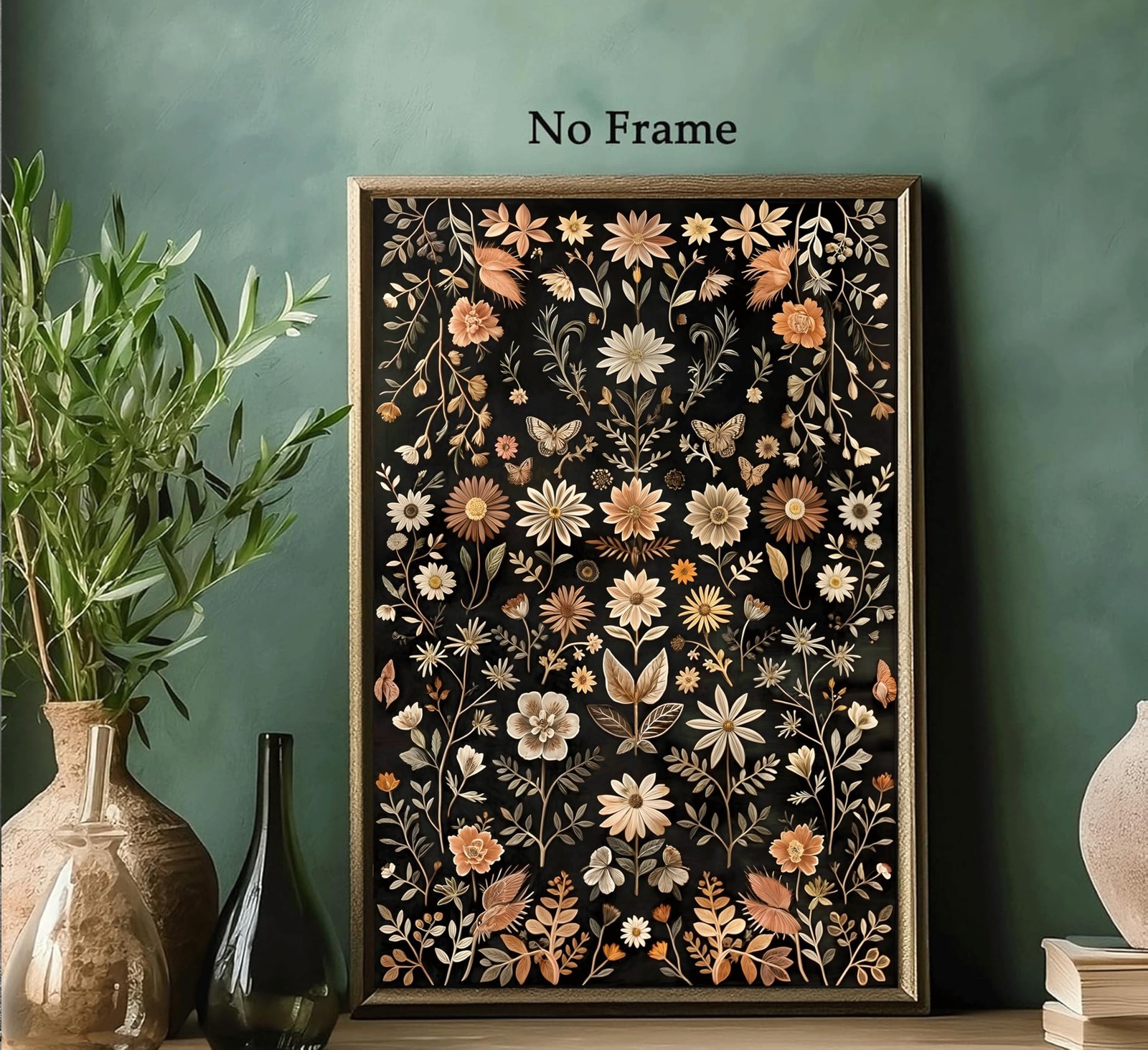 Vintage Dark Floral Wall Art Moody Flowers Wall Decor Black Wildflower Canvas…