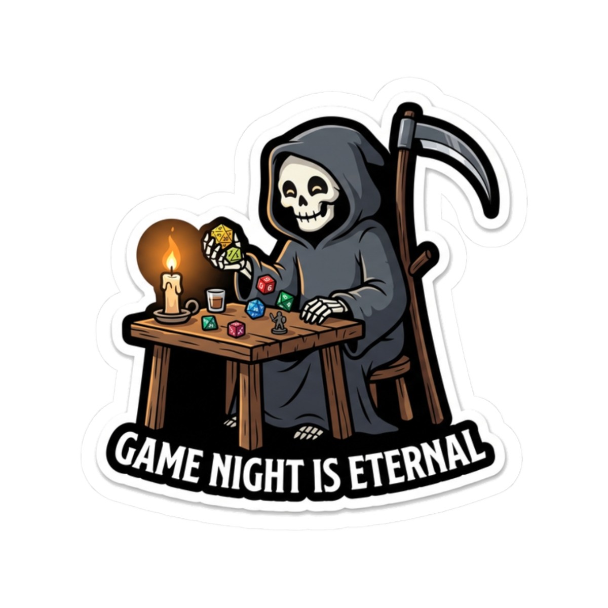 Game Night Is Eternal Halloween Tabletop RPG D20 Dice Gamer Sticker