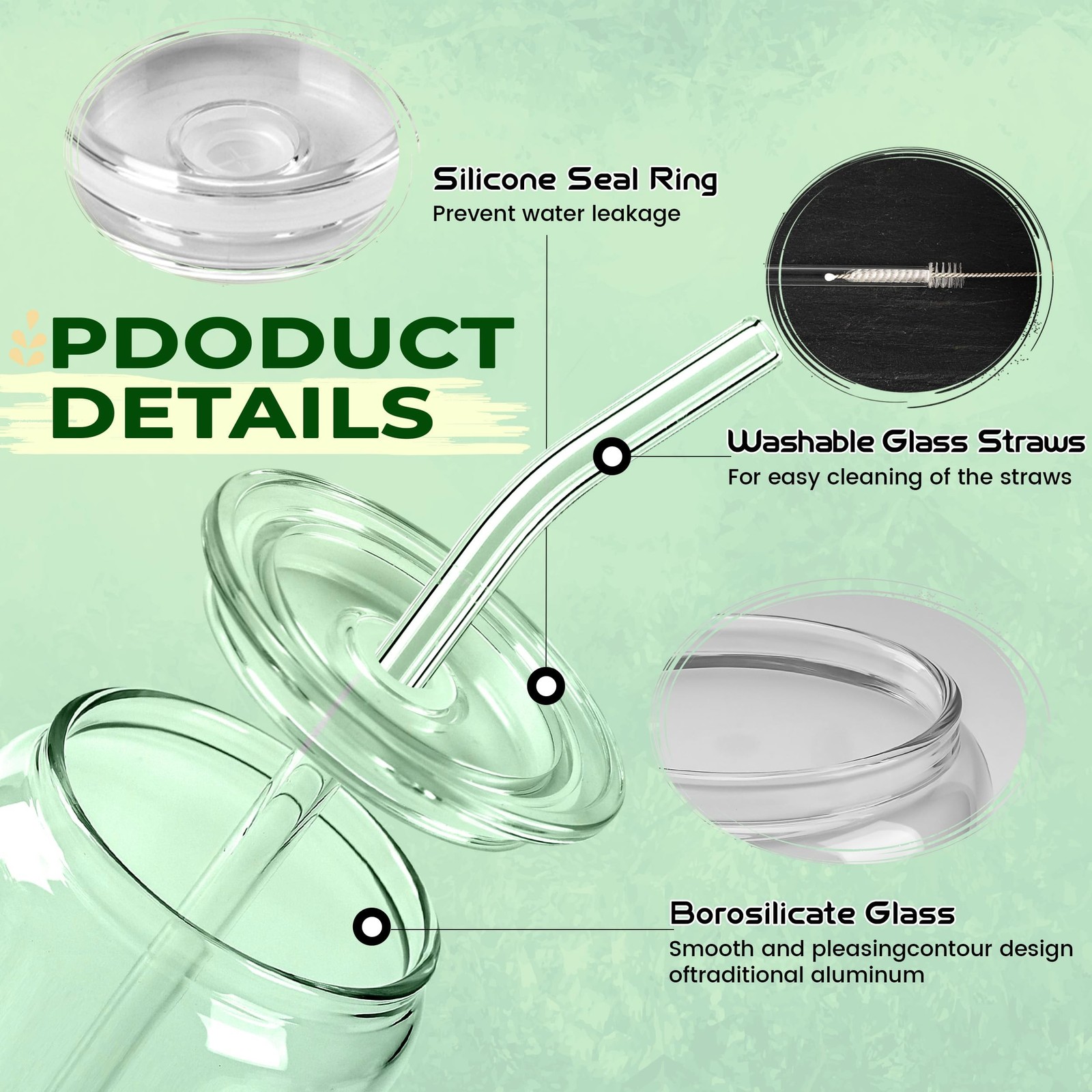 Joyclub 20 oz Glass Cups with Acrylic Lids and Straws 2pcs Can Shaped Glass I…