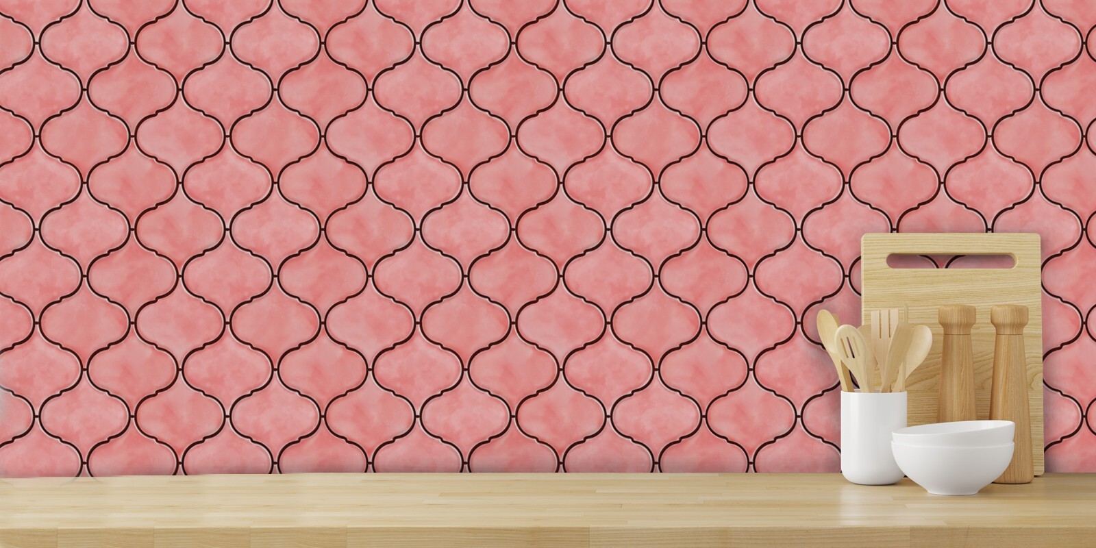 Mosaicowall Pink Arabesque Peel and Stick Kitchen Backsplash Tiles (10 Tiles)
