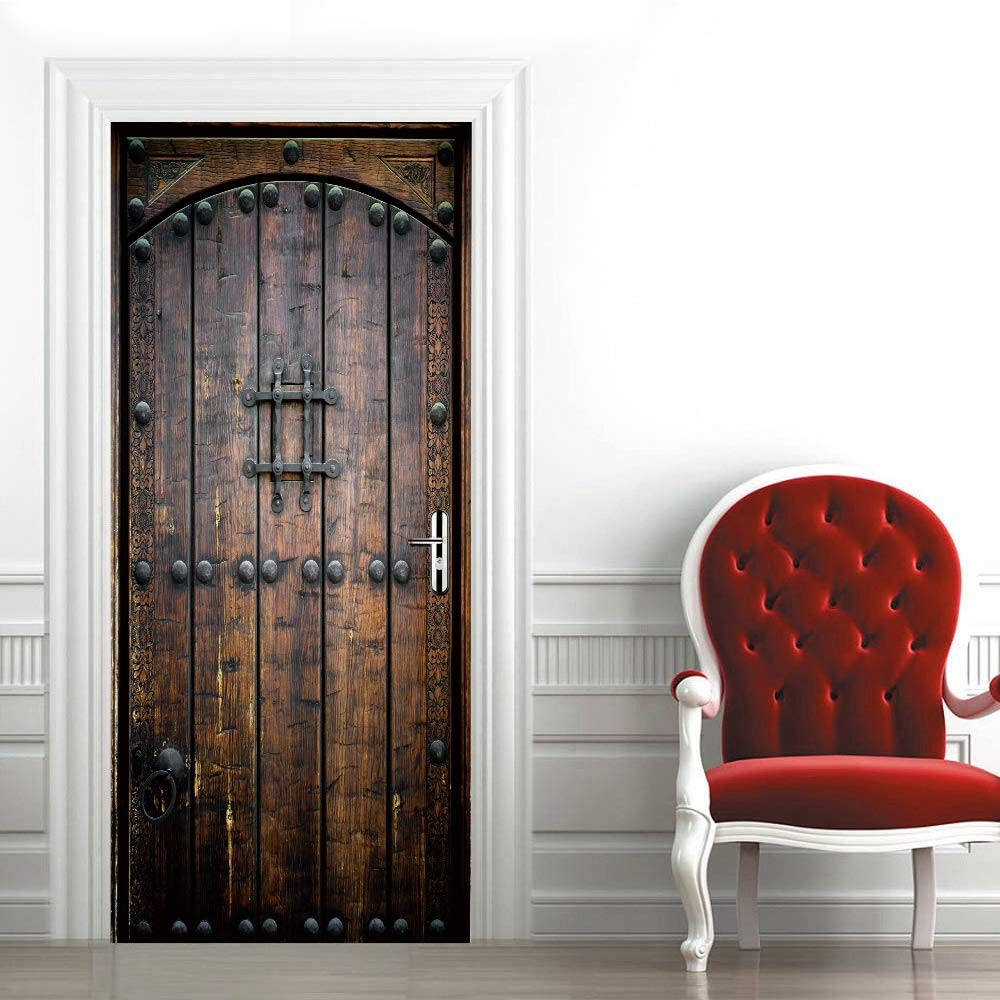 COLORSPRING 3D Dark Wood Door Decal Stickers Peel and Stick, Door Mural Cover…