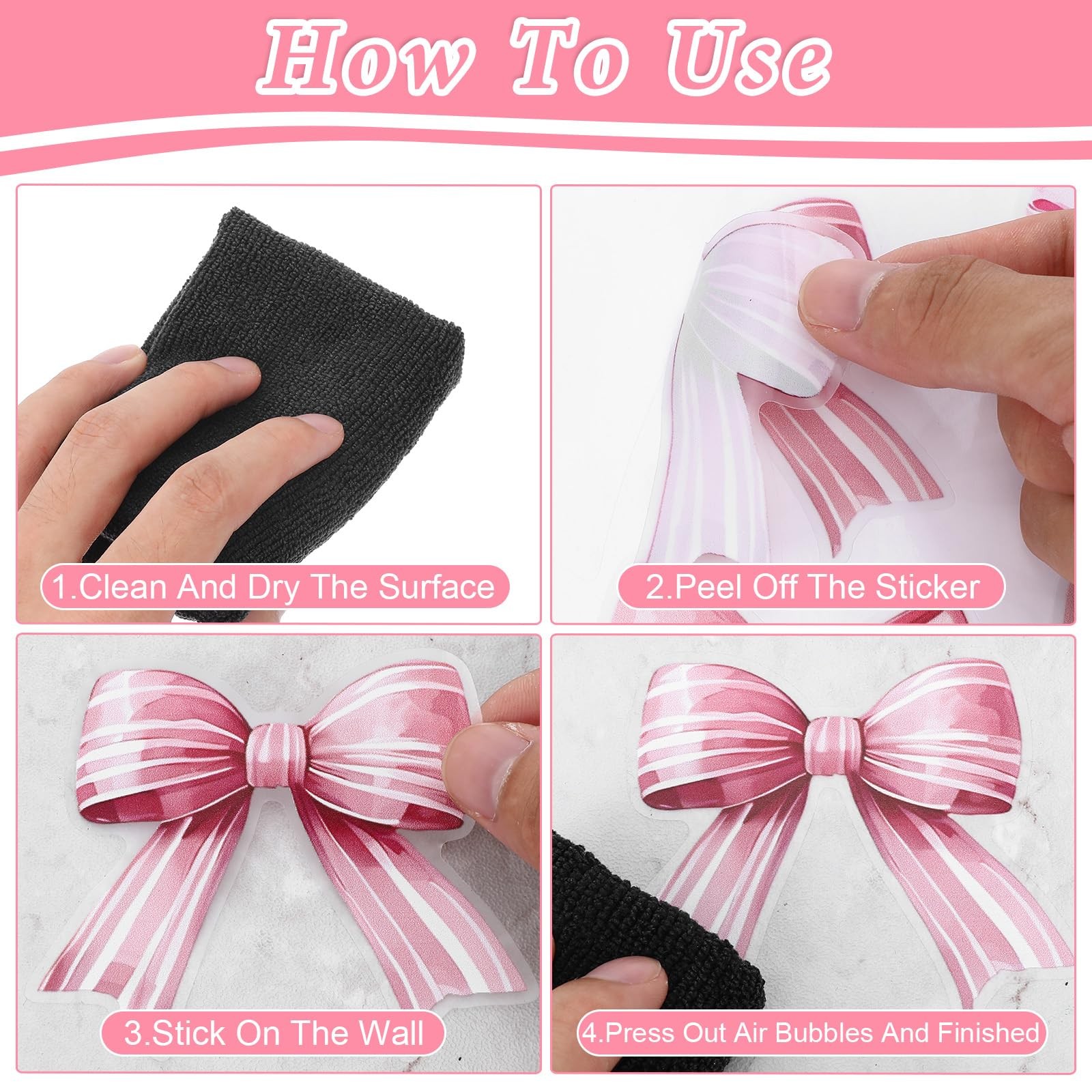 64 Pcs Bow Wall Stickers Pink Vinyl Peel Stick Bowtie Decal Watercolor Coquet…