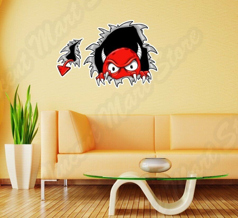 Little Devil Satan Lucifer Crack Hole Wall Sticker Room Interior Decor 18"X25"