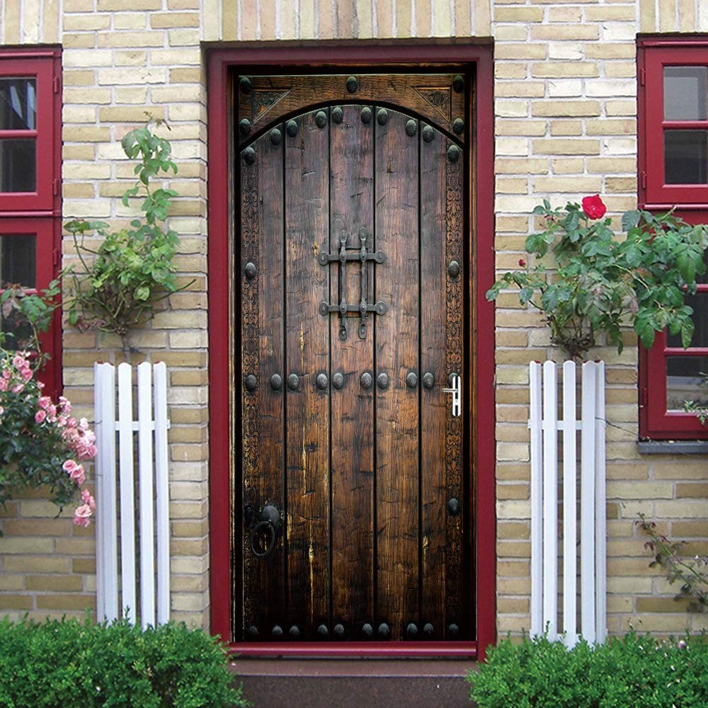 COLORSPRING 3D Dark Wood Door Decal Stickers Peel and Stick, Door Mural Cover…