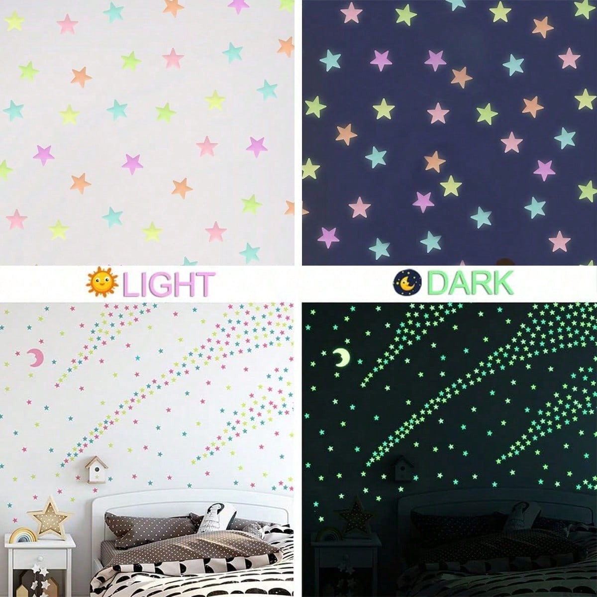100pcs Glow In The Dark Stars Luminous Wall & Ceiling Star Stickers Home Decor