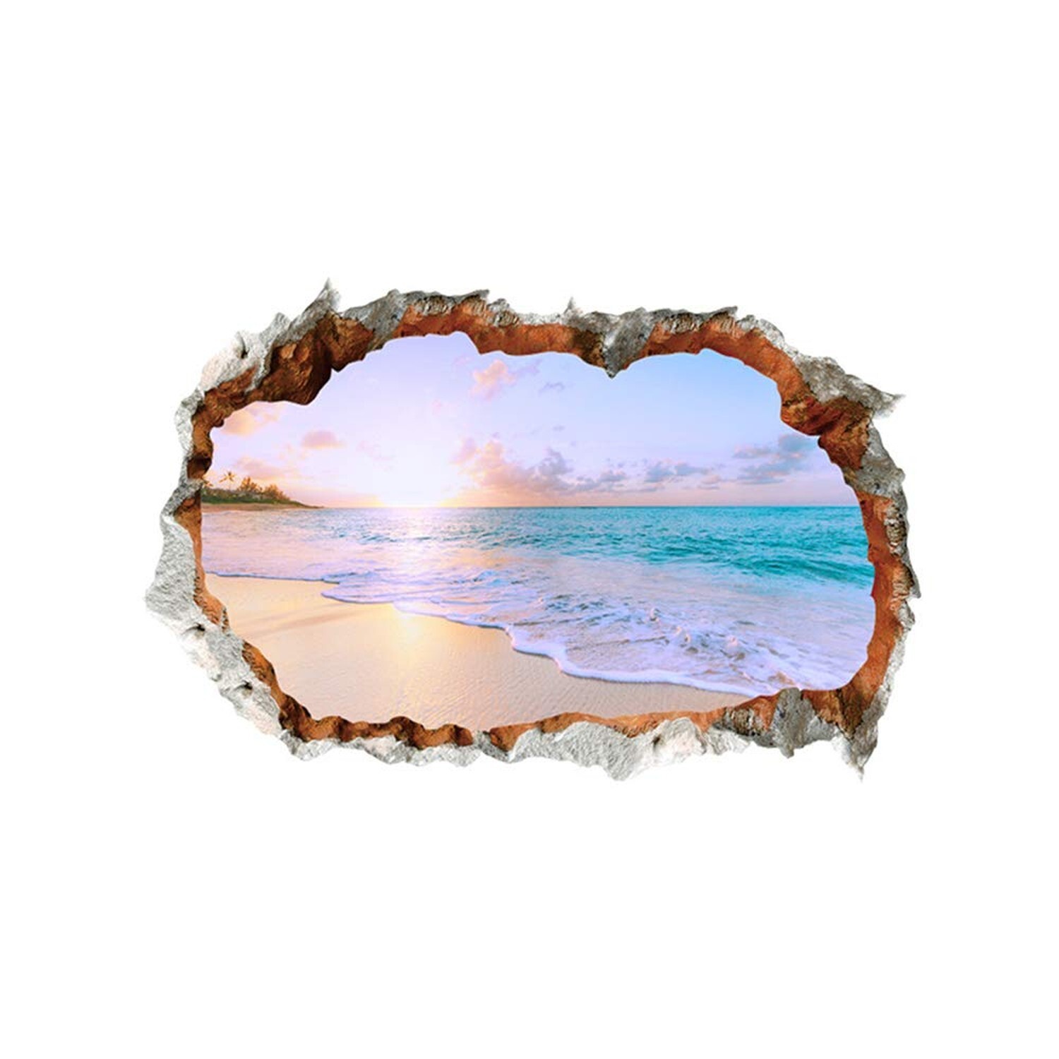 3D Broken Wall Removable Sunny Beach Wall Stickers for Bedroom Living Room St…