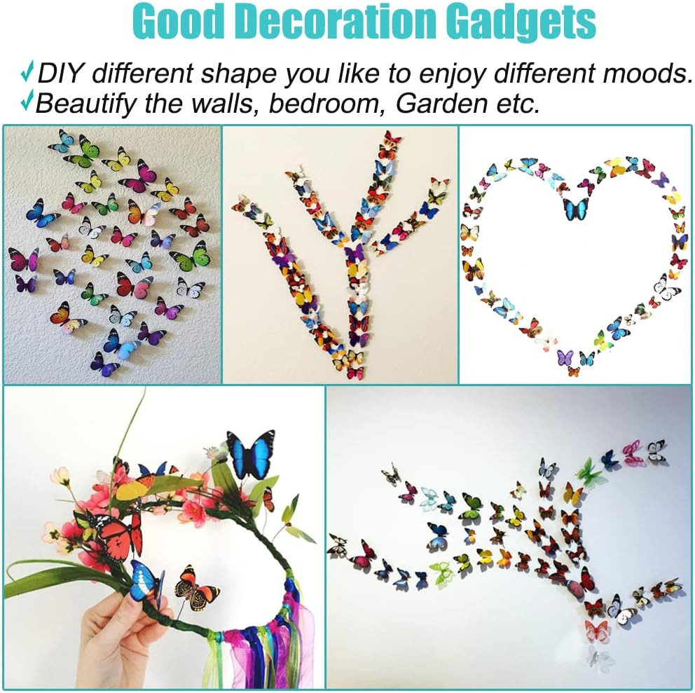 80 PCS Butterfly Wall Stickers Waterproof Removable Reusable Home Bedroom Decor