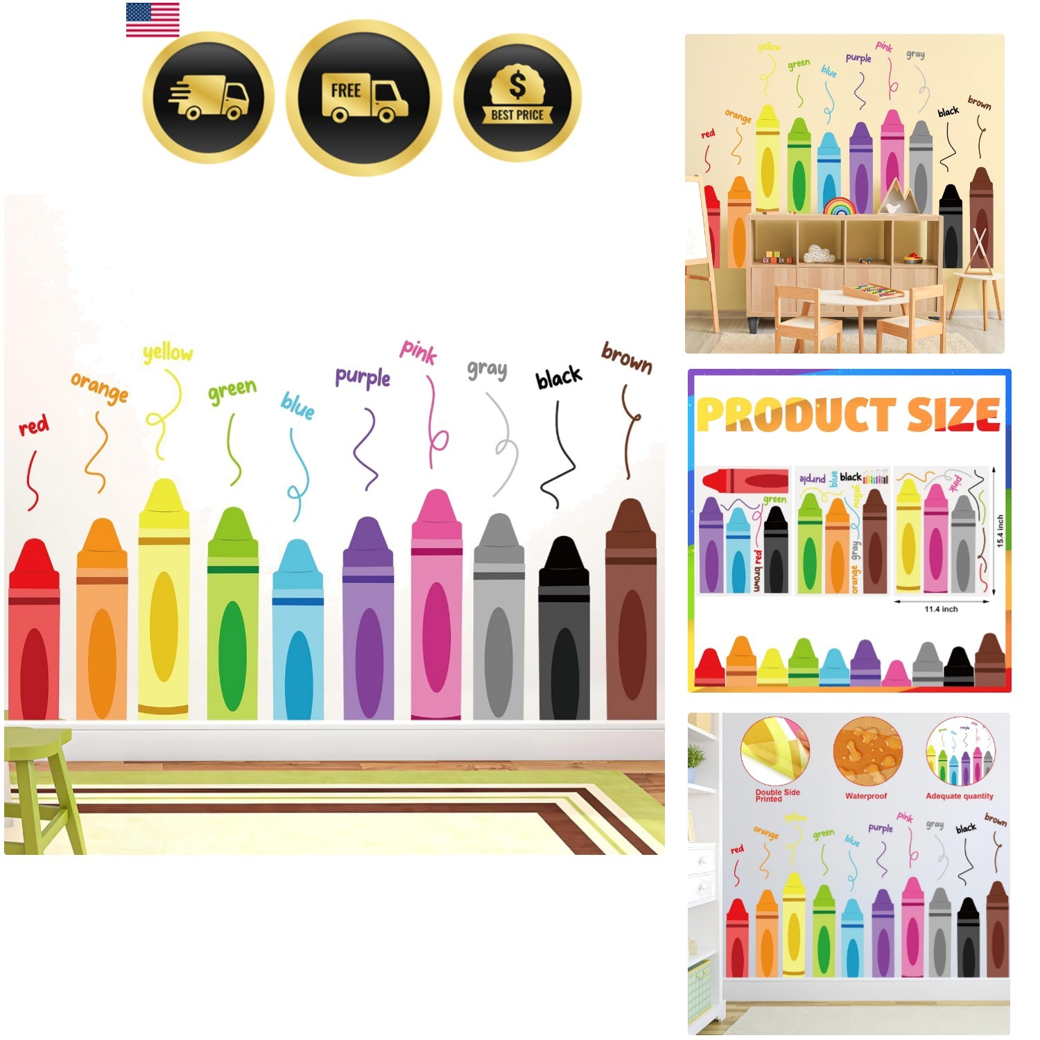Colorful Crayon Wall Decals Color Crayon Wall Stickers Peel and Stick Crayons…