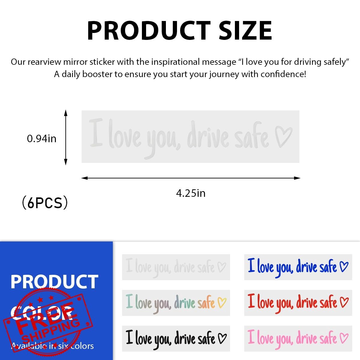 Wevdn 6pcs I Love You Drive Safe Heart Sticker White