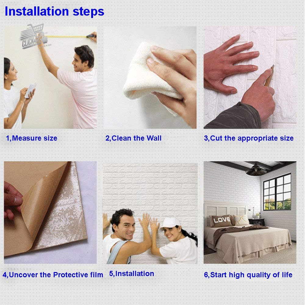 3D Brick Wallpaper Self Adhesive Wall Sticker Kitchen Panel White 1pc