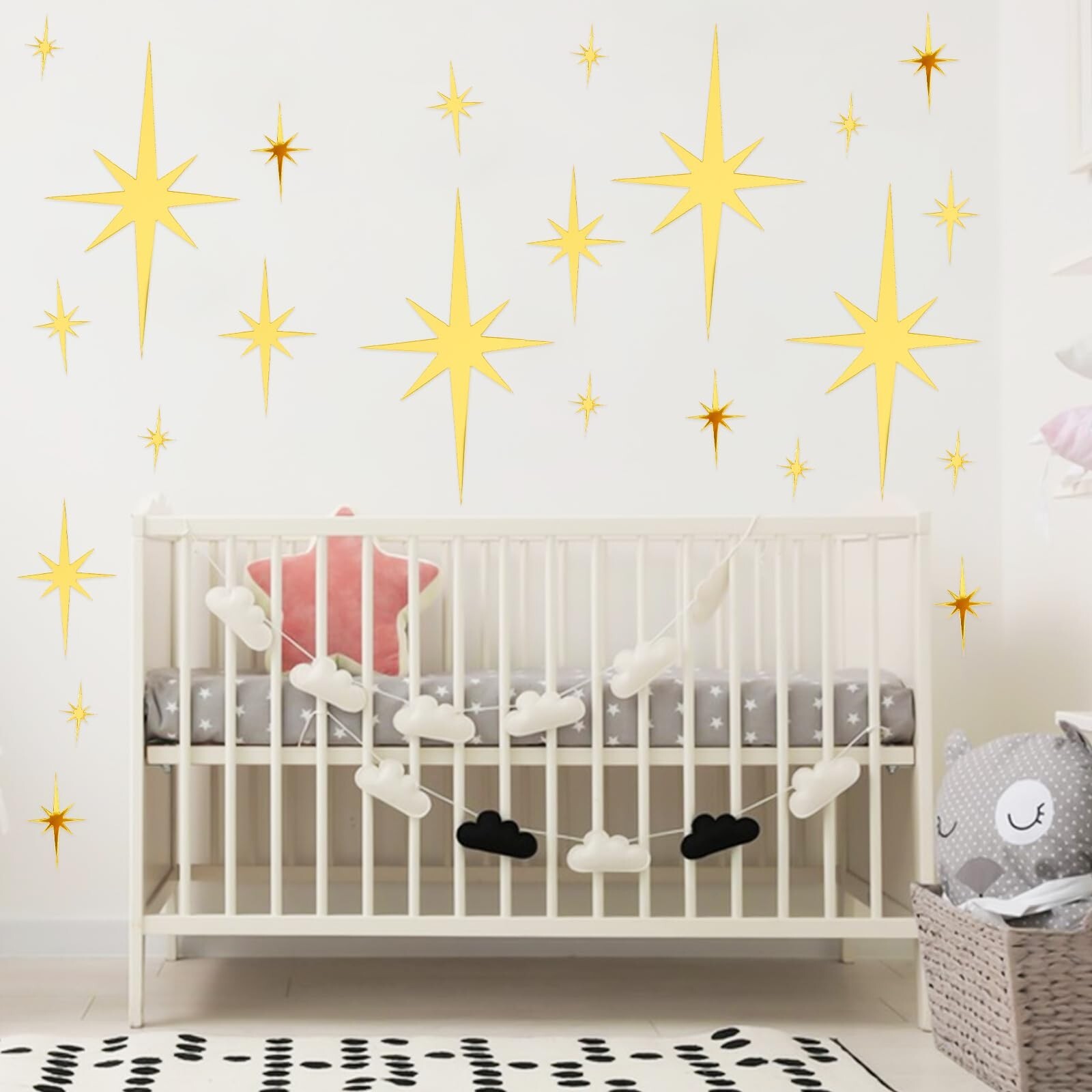 92 Pcs Gold Star Wall Decals Mirror Stickers for Walls, Removable 3D Acrylic …
