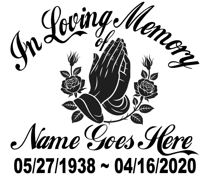 In Loving Memory Praying Hands Sticker Decal Window Memorial Personalized #3