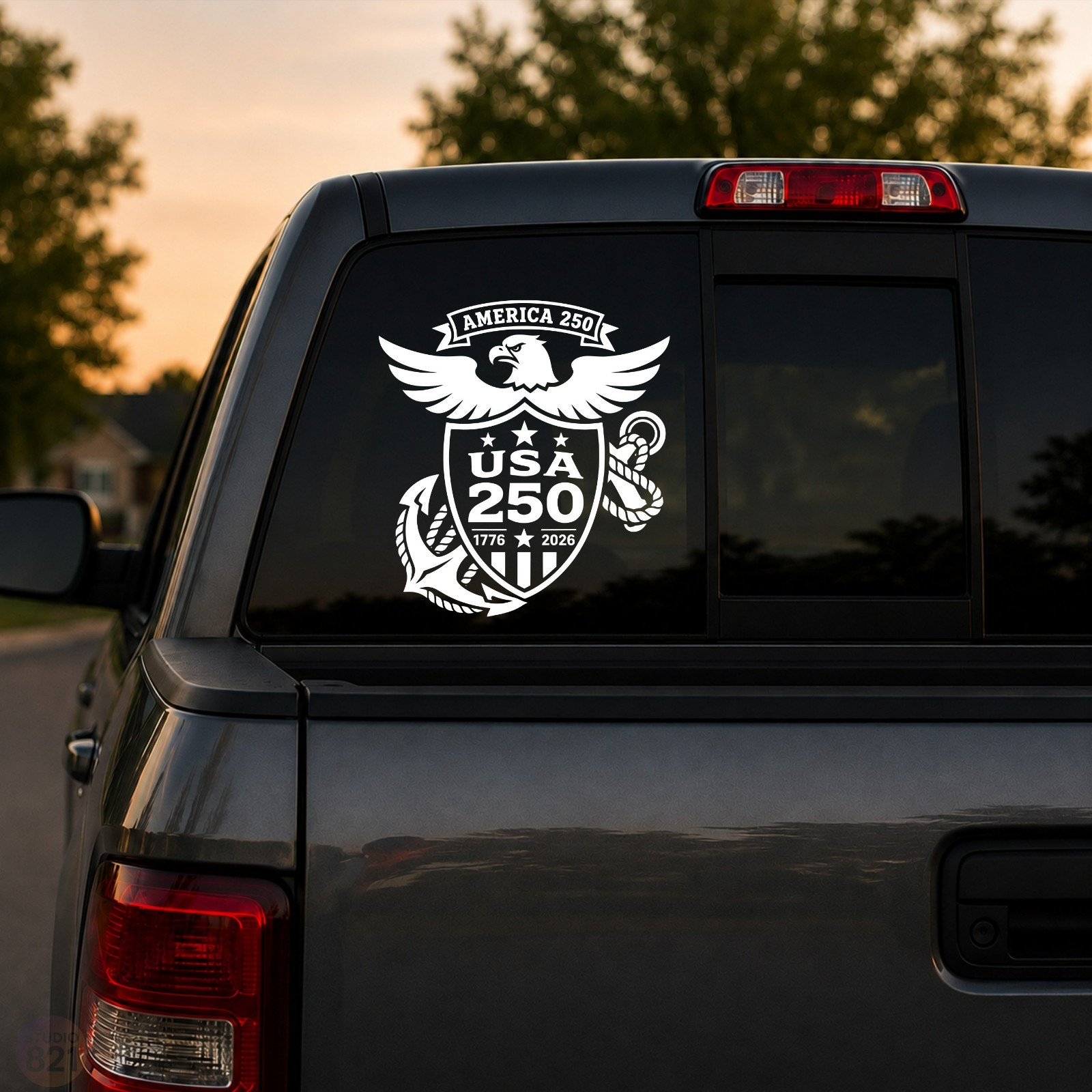 America 250 Emblem Decal – US Marines Vinyl Sticker for Car Truck Window