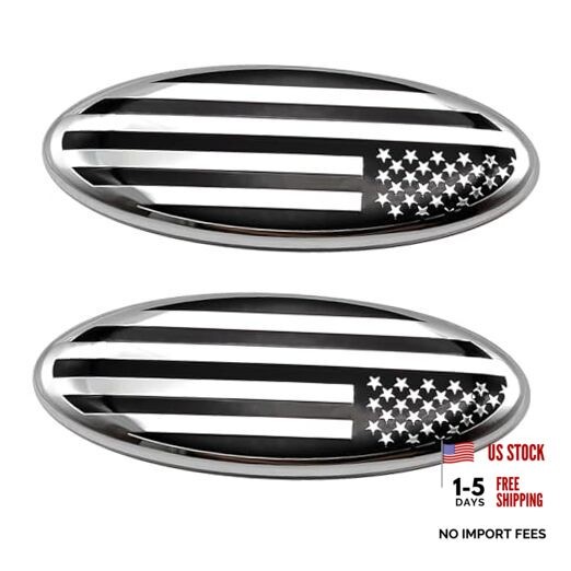 2PCS 9 Inch Front Grille Rear Tailgate Emblem Compatible with 04-14 9in Silver
