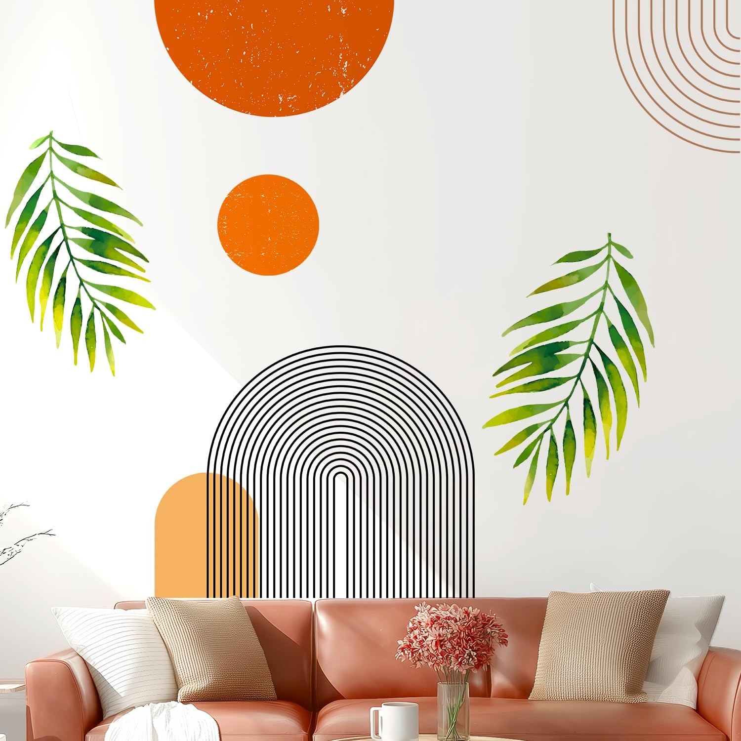 Boho Mid-Century Modern Wall Decals Peel and Stick, Archs Sun Vinyl Wall Stic…