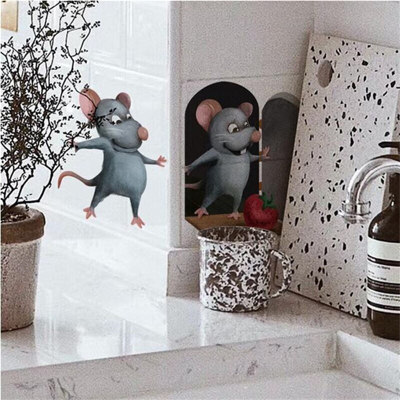 3D Mouse Hole Realistic Wall Sticker Cartoon Decal Fun Art Kids Vinyl Home Decor