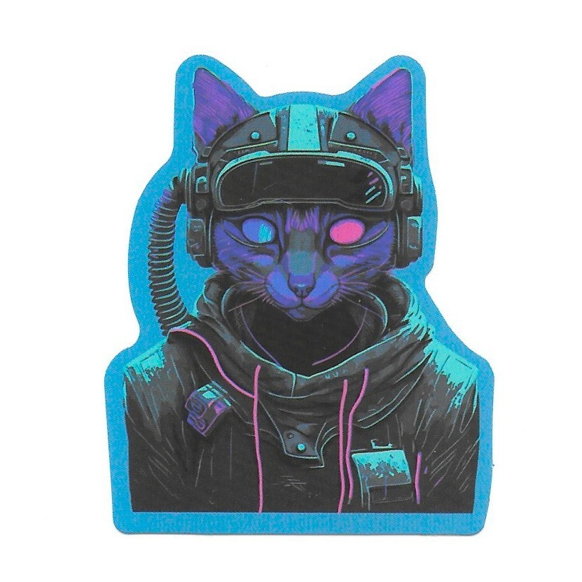Cyberpunk Cat Sticker Die Cut Vinyl Decal Synthwave Neon Sci Fi Laptop Journal