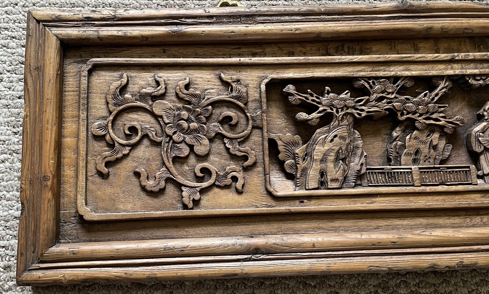 Large Vintage Old Chinese Window Carving Panel Wall Hanging Garden Maidens Decor