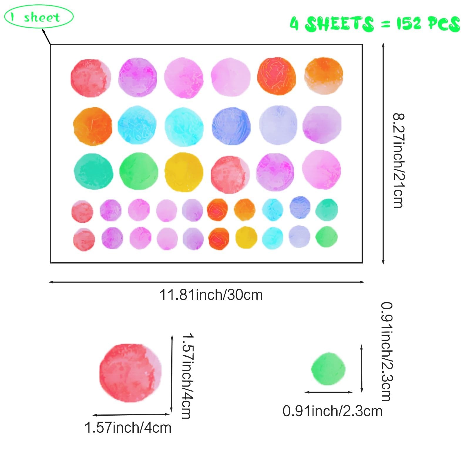 152Pcs Polka Dot Wall Decals Colorful Peel and Stick Stickers, Removable Deco…