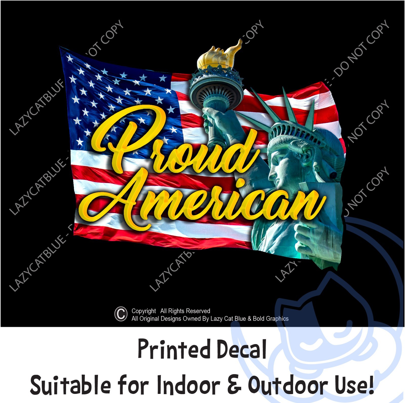 Proud American Decal Sticker USA Flag Statue of Liberty Freedom Patriotic Rights