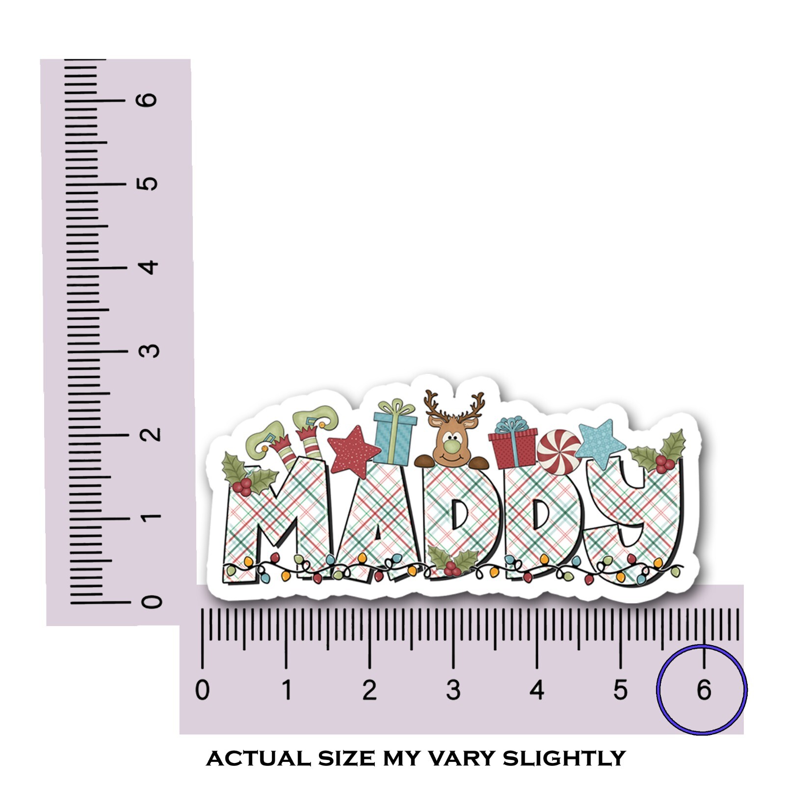 Custom Christmas Name Sticker Festive Holiday Design Gift Tag Vinyl Decal