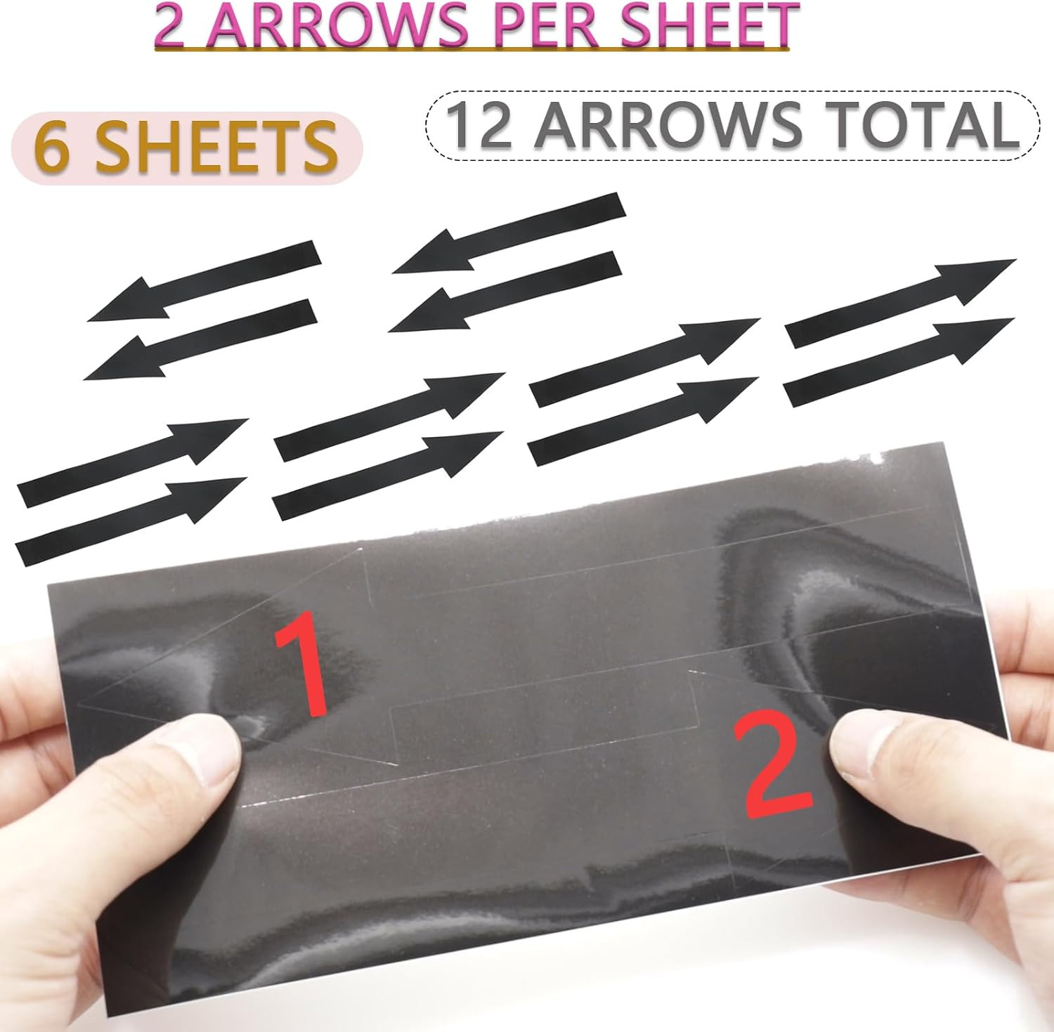 8 x 2 inch Black Arrow Sign Stickers, 12 Pack Waterproof PVC Removable Self Adhe
