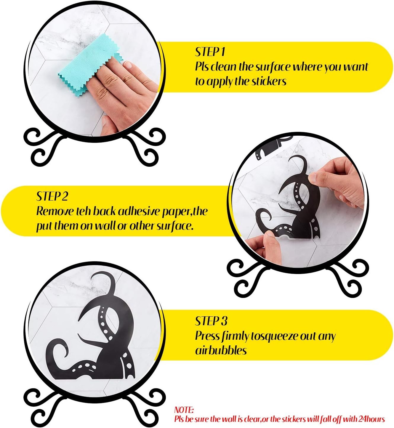 Outus 15 Pieces Kraken Octopus Toilet Tentacles Wall Decals Decor Black