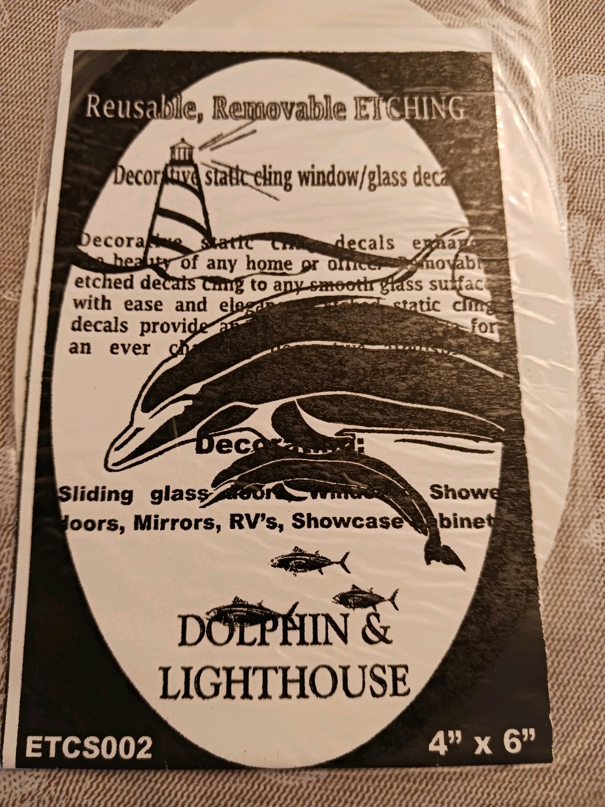 Dolphin Window Decal 20"x30" OVAL Etched Glass Look Cling Removable & Reusable 2